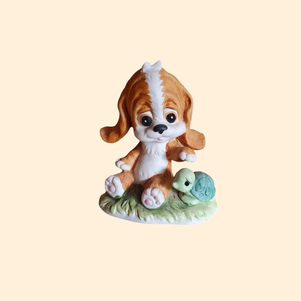 Vintage lefton pup and turtle figurine